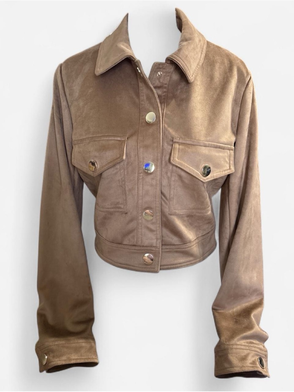 House of Harlow 1960 Faux Suede Cropped Trucker Jacket - Tan